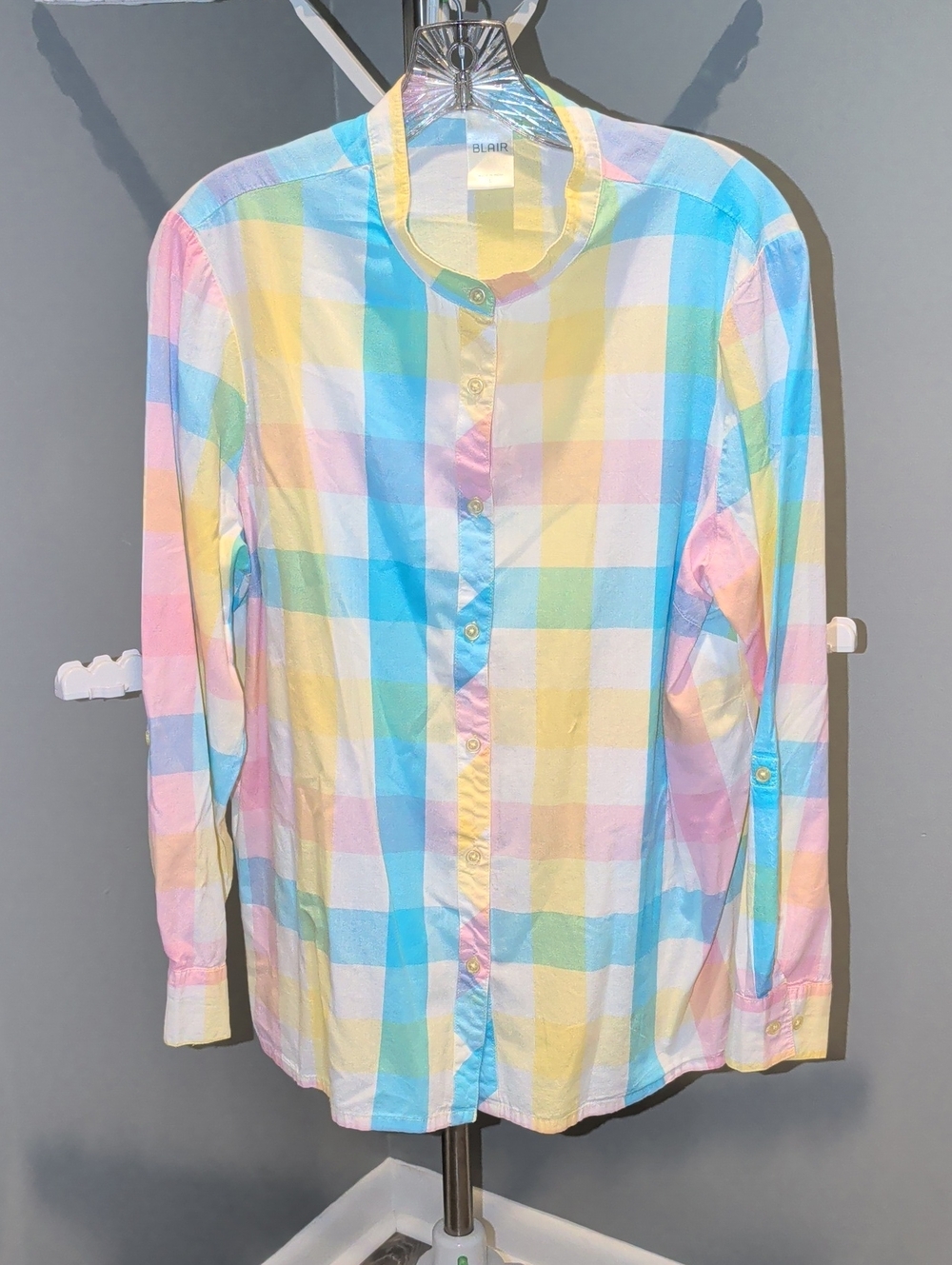 Blair Pastel Check Button-Down Shirt in Blue, Yellow, Pink, Green